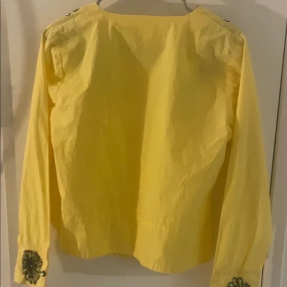 Vintage 90s Embroidered Yellow Cotton Peplum Top | Button Front | M - Picture 9 of 10